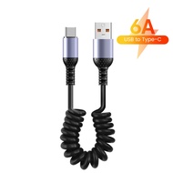 0.25M-1M Spring Cable USB Type C To Type C 6A Fast Charge Data Cable For Android PD27W Type-C Power 
