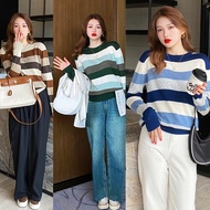 Chili Koko Knitted Shirt Long Sleeves Round Neck Striped Pattern Soft Fabric Model 88009 Women's Clo