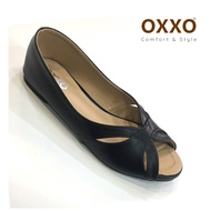 OXXO รองเท้าส้นแบนแฟชั่น รองเท้าหุ้มส้นเปิดหน้า ส้นสูง1cm หนังนิ่ม ใส่สบาย SK8013