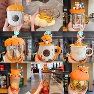 Starbucks Cup Autumn Cute Fox Mug Ceramic Cup with Lid Glass Straw Coffee Cup Fox Plug