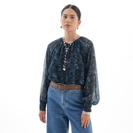 Mississippi La Naturecree Printed Long Sleeve Blouse LIN000650M Dark Green