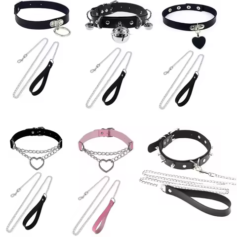 Cosplay Necklace Leash And Collar Bdsm Leather Slave Heart Bell Ring C harm Collars Set For Women Bo