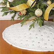Christmas Sequin Tree Skirt 36in,White Soft Thick with Silver Snowflakes Decorations for 5FT 6FT 7FT Xmas Tree