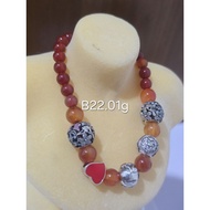 K00037: Gelang batu akik dengan 5 aksesori perak 925, 26 biji akik, saiz ,berat: A24.19g/B22.01g/C20