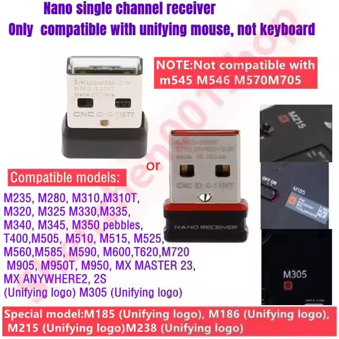 Wireless Dongle Receiver USB Adapter for Logitech Unifying Mouse Connect MX M905 M950 M505 M510 M525