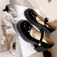 Fashionable soft leather 6p square heel women's high heels 6cm square heel Lolita shoes QC product F