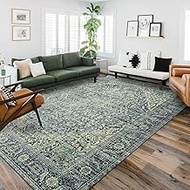 Large Washable Area Rug Vintage Christmas Rug 9x12 Living Room Green Floral Rug Carpet for Bedroom