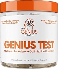 GENIUS TEST - The Smart Testosterone Booster For Men | Natural Energy Supplement, Brain &amp; Libido Support, Fat Loss | Muscle Builder with KSM-66 Ashwagandha, Shilajit and Tongkat Ali, 120 Veggie Pills