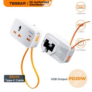TESSAN - PD 20W Universal Wall Multi Plugs Cable Extension Socket with USB & Type C Travel Adapter