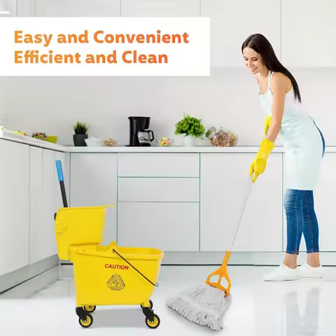 Dollate Commercial Mop and Bucket Set on Wheels, Side Press Wringer Combo 35-Quart Mop Bucket, Stabl