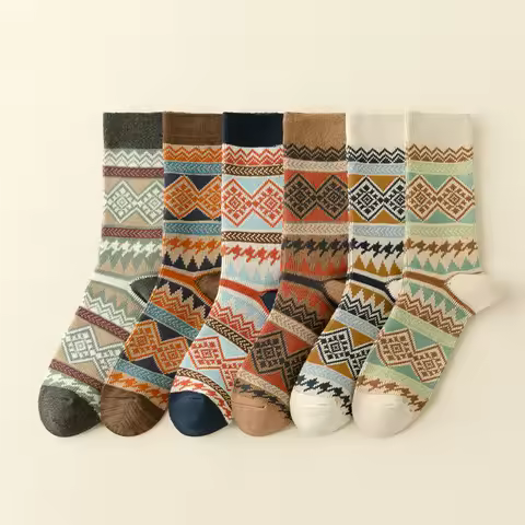 Men's Dress Socks, Cotton Crew Socks, 3 Pairs, Breathable and Sweat-Absorbing, Funky Colorful Patter