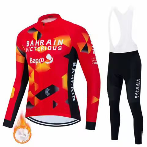Bahrain 2023 Winter Racing Cycling Jersey Set Thermal Fleece Men Long Mountian Bike Clothes Wear Rop