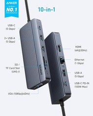 Anker USB C ฮับฮับ USB-C จอแสดงผลคู่ (10-In-1) จอแสดงผล HDMI 4K3 0Hz 1080P VGA พร้อมการจ่ายพลังงานสู