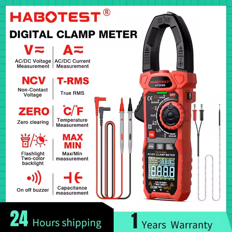 HABOTEST HT208D Clamp Meter True RMS AC DC Digital Multimeter Auto-Ranging Handheld Ampere Tester Pi