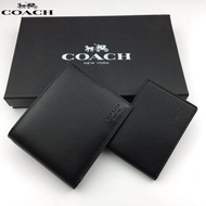 Coach Short Wallet Men Folding Wallet Litchi Pattern Available in Stock with Receipt 74974