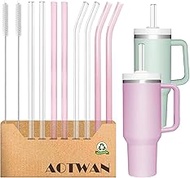 AOTWAN Glass Straw for Stanley Cup Pack of 10 Glass Straws Long 31 cm, 4 Curved + 4 Straight Glass S