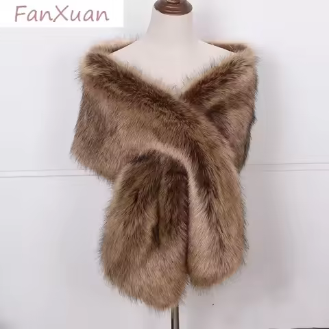 Faux Fox Fur Women Wraps Long Plush Tippet for Woman Large Luxury Scarf Cloak Party Dress Fluffy Fur