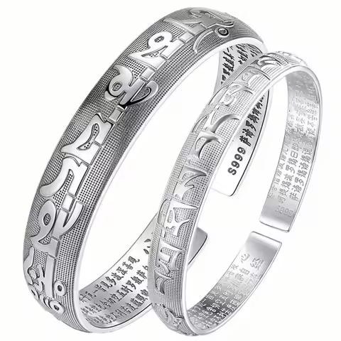 Om Mani Padme Hum Cuff Bangle Engraved Sanskrit Proverbs Bracelet Women Men's Buddhist Heart Sutra B