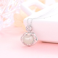 Safe Lock Necklace Necklace Sterling Silver 925 Hetian Jade Longevity Lock National Trendy Retro Nec
