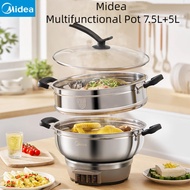 Midea Multi-Purpose Pot Electric Steamer Multi-Function Pot Steamed Bun Pot Electric Pot Thickened 304 Stainless Steel Electric Wok Electric Cooker Electric Hot Pot 12.5L
