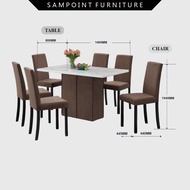 Siap pasang _ SamPoint 6 Seater Marble Table Seat Dining Set 1 Table + 6 Chairs Ready Stock + Free S