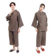 日本 和服 作務衣 套裝 日式 休閒 室內服 甚平 睡衣 S/F/LL 棕色