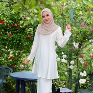 Baju Kurung Moden Ironless Stella Polka Dot White Plus Size