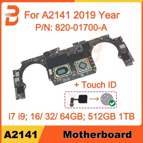 Original Motherboard 820-01700-A i7 i9 16GB 32GB 64GB For MacBook Pro 16" A2141 Logic Board With Tou