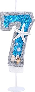 2.83 Inch Birthday Candles Numbers 7 Blue and Silver Glitter Large Happy 7th Birthday Cake Topper fo