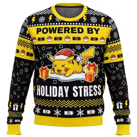 Bandai Anime Periphery Pocket Monster Pikachu Holiday Stress Adult Kids Crew Neck Sweatshirt Soft Co