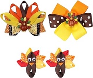 Thanksgiving Turkey Hair Bow Clips Glitter Large Ribbon Alligator Barrettes Cute Fall Festival Hair Decor Accessories Give Thanks Day Party Favor Gift for Girls Toddlers Teens Children Kids (4 Pack)