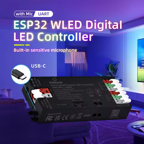 ESP32 WLED LED Controller Built in Microphone DIY Dynamic Mode UART Type-C Download App Control Alex