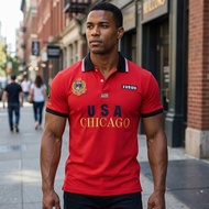 Polo Shirt Men American Chicago Sports Casual Cotton Embroidery Short Sleeve Red Non-iron Street Wea