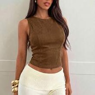 Women's Solid Color Round Neck Cropped Casual Fitted Sleeveless Top Tops For School Chic Top  Concer