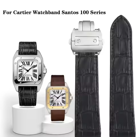 20mm 23mm Genuine Leather Watch Band for Cartier Santos 100 Watch Band Men Women Santos Glue Head Be