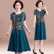 K-J qipao Nanjiren（Nanjiren）Mom's Clothing Dress Mid-Length Middle-Aged Women's Summer Clothing Middle-Aged and Elderly