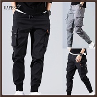 UAYESOK- Men's  Casual Pants Fashion sport Pant long Pants Chinos Elastic Cotton Black large size Cargo pants jogging fitness bunch of foot pants