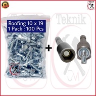 Baut Roofing Baja Ringan 10 x 19mm 19CM Rofing 100 Pcs Paket Mata Sock 8mm Magnet Roofing Putih Seng