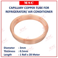 1roll 28 Meter Capillary Tube 3mm x 0.5mm Mini Copper for Refrigerator/ Air Cond/ Refrigeration