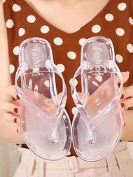 1入組韓式晶鑽透明PVC拖鞋，透明滑步涼鞋適用於女士、學生宿舍淋浴拖鞋、沙灘時尚膠鞋，適用於戶外穿著