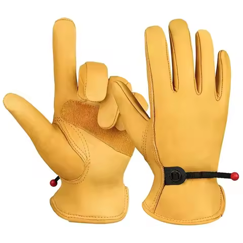 1 Pair Leather Work Glove Cowhide Welding Security Protection Gloves Workers Mechanic Driver Hunting