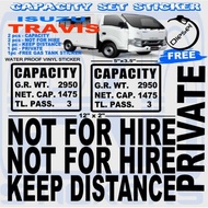 LY ISUZU Traviz Capacity Sticker Set Vinyl Hine Cut Sticker
