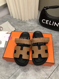 紫鑽🌟誠信商家🌟💜全新Hermès 愛馬仕 Chypre H拖鞋 駝色 皮革