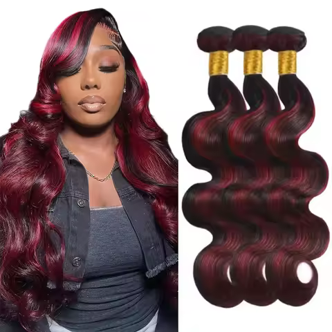 P1B/99J Highlight Human Hair Bundles 12A Body Wave 99j Burgundy Mix Black Colored Human Hair 1/3/4 B