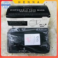 【HENNA】Adelai Black Facemask 3 Ply Disposable Surgical Face Mask 50 Pcs With Box masks N88