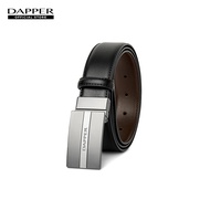DAPPER เข็มขัดหนังแท้ Engraved Plaque Buckle Reversible Belt แบบใส่ได้ 2 ด้าน สีดำ