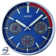 SEIKO Analog QXA822 QXA822S Blue Dial Silver Aluminum Case Thermometer Hygrometer Decorator Wall Clo