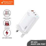 REMAX RP-U55 Ligil Series 65W PD+QC GaN Multi-Compatible Fast Charger 2C1A