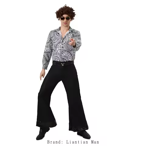 Amazon's popular men's color printed retro performance costume, European and American retro disco hi