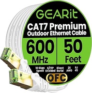 GearIT Cat7 Outdoor Ethernet Cable (50ft) SFTP Shielded Foil Twisted Pair, Pure Copper, LLDPE, Water